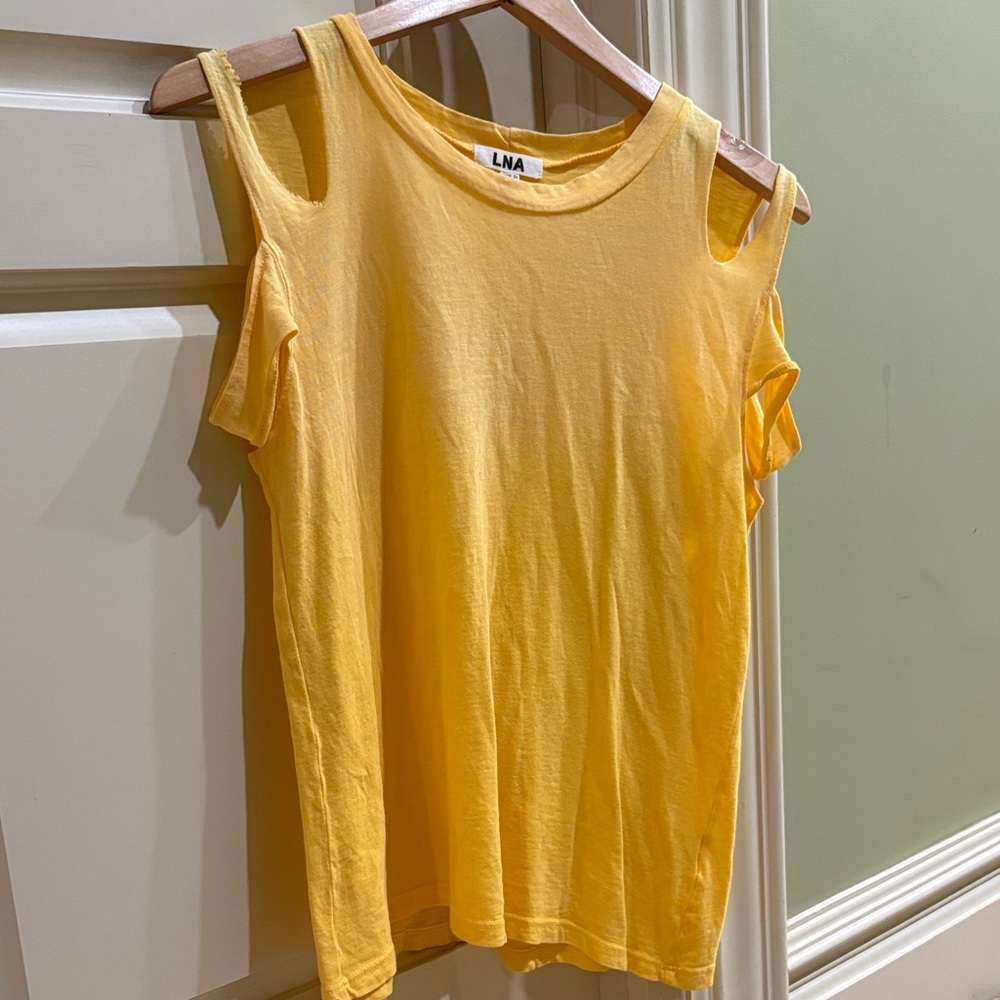 ⚡️ LNA Cold Shoulder Cutout Tee | SUNNY YELLOW | Soft Cotton | Made in USA XS ☀️